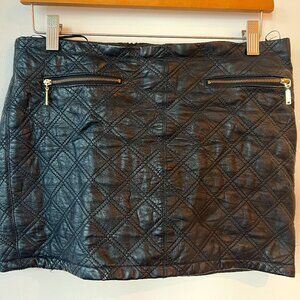 Zara Black Lambskin Quilted Leather Mini Moto Skirt